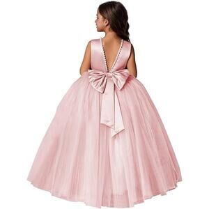 MCieloLuna Girls Size 6 Sleeveless Back Bow Layered Tulle Princess Pageant Dress